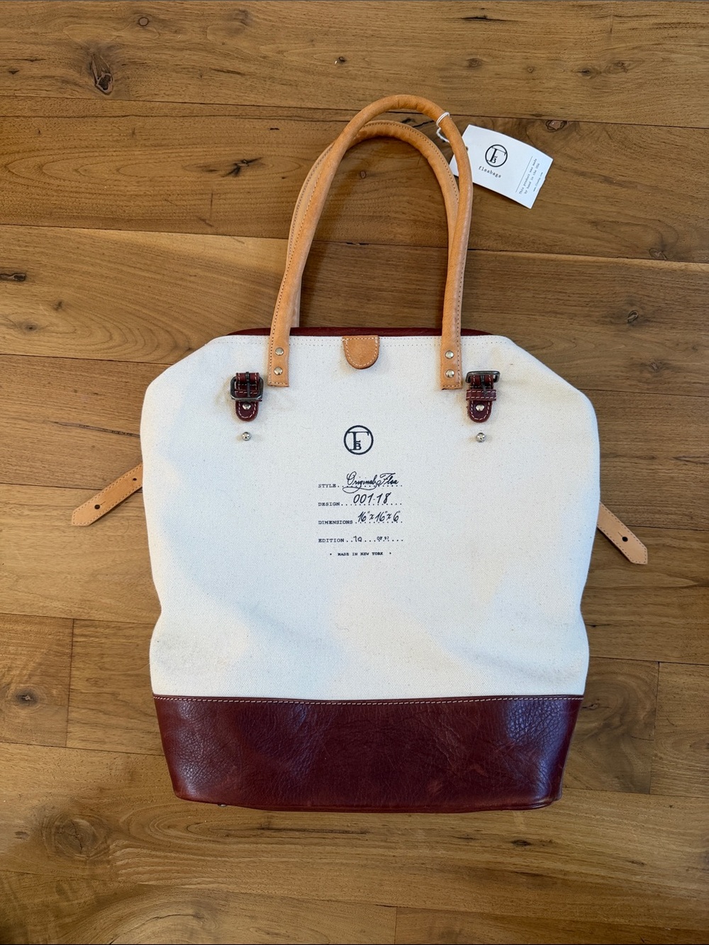 Flea Bag Canvas & Leather Tote Bag in Cream and Brown